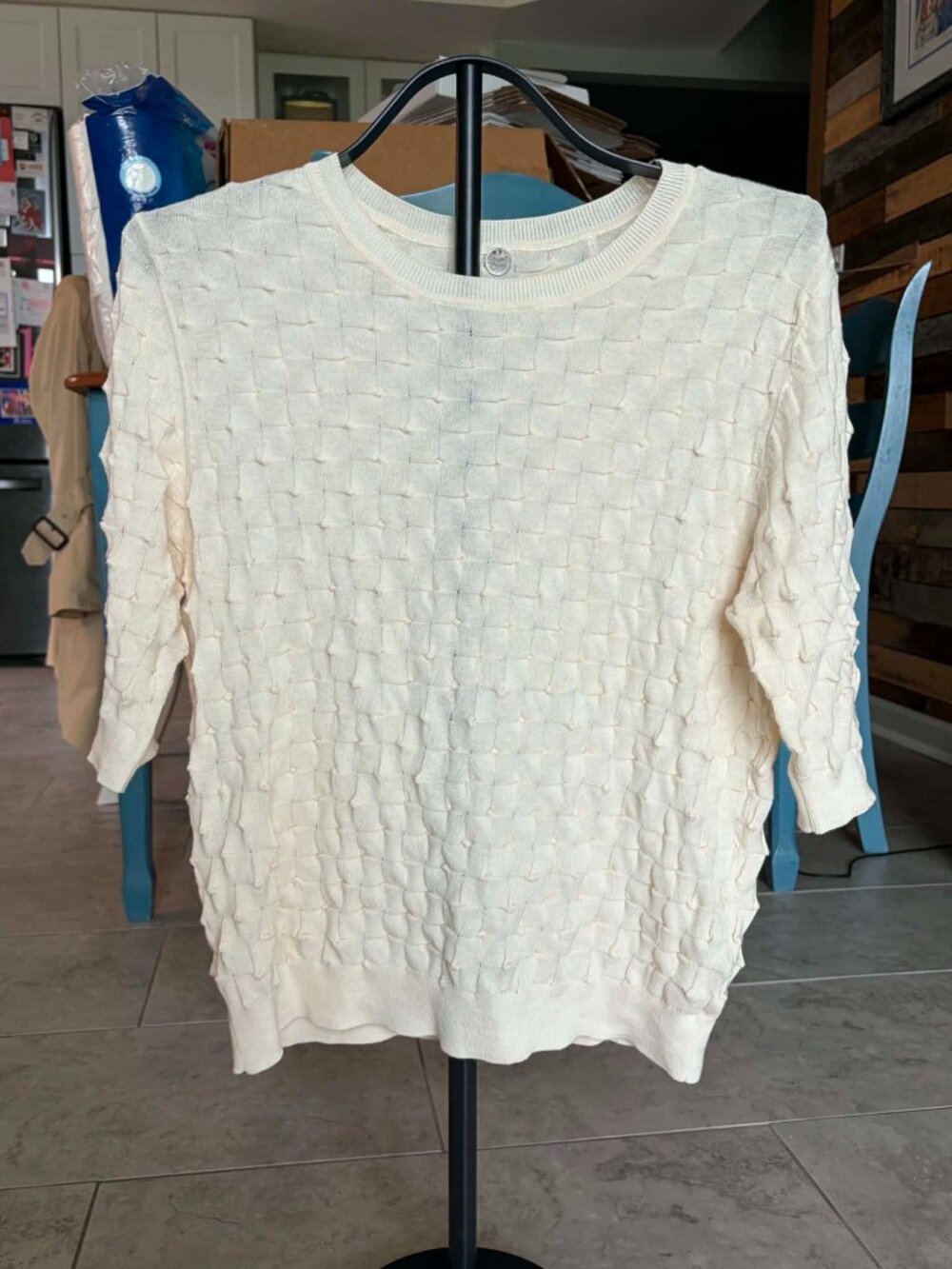 Margaret O'Leary 100% Cotton 3D Puckered Bubble Knit Sweater Cream Large